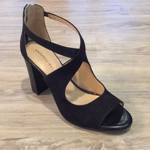 Antonio Melani Black Leather Block Heels